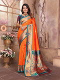 Joban Fashion Paithani Orange Woven Soft Silk Saree
