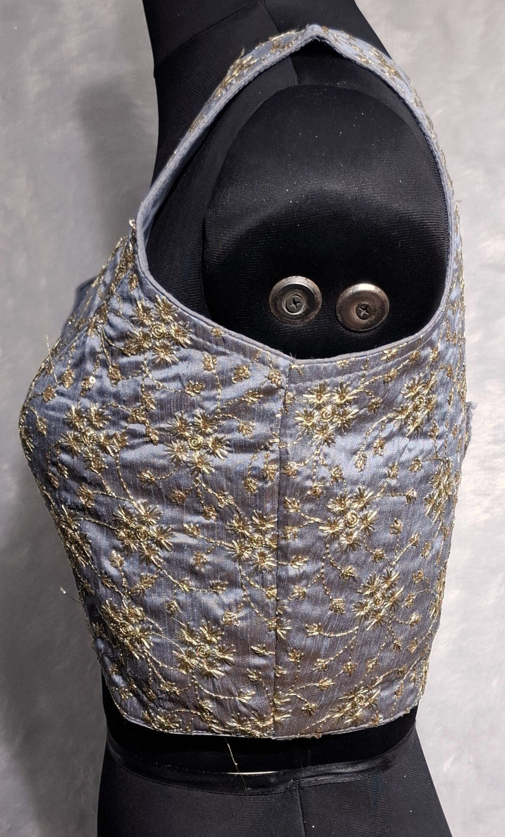 Kia Fashions Ash Grey Golden All Over Embroidered Readymade Blouse