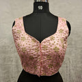 Kia Fashions Baby Pink Golden All Over Embroidered Readymade Blouse