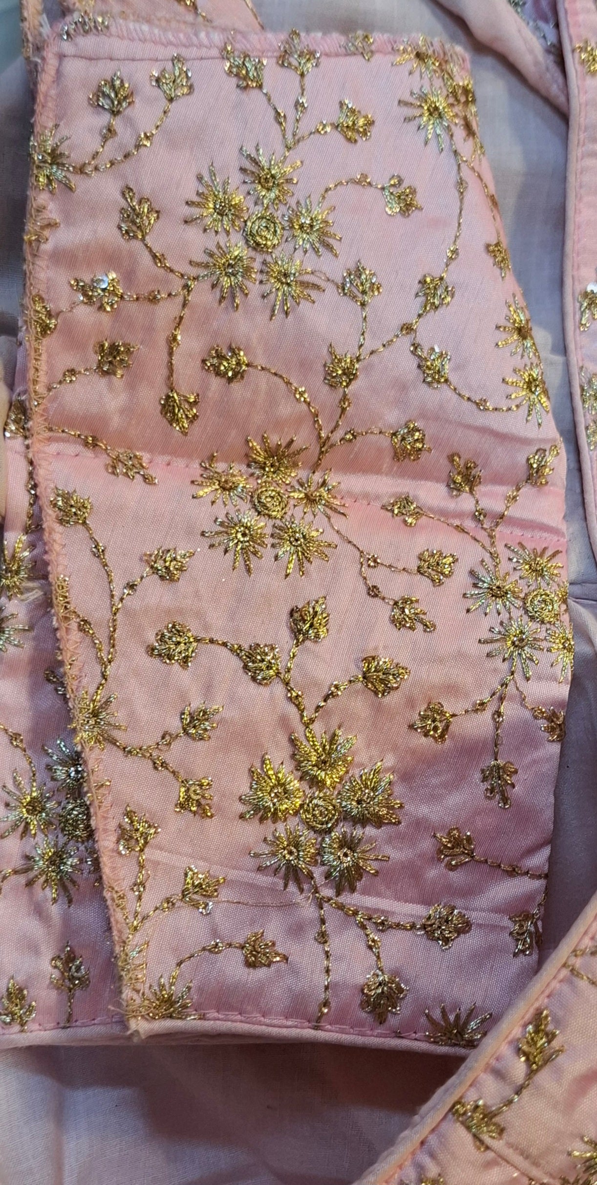 Kia Fashions Baby Pink Golden All Over Embroidered Readymade Blouse