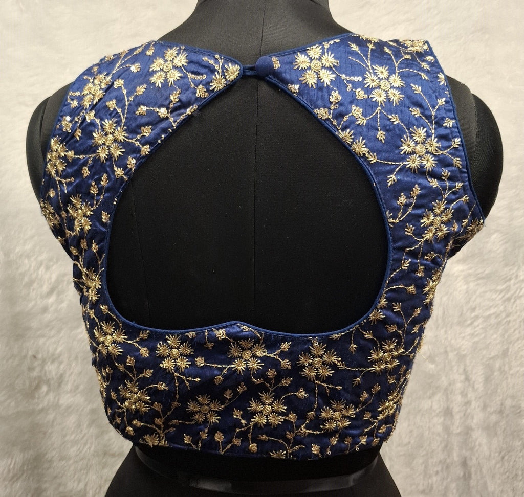 Kia Fashions Cobalt Blue Golden All Over Embroidered Readymade Blouse
