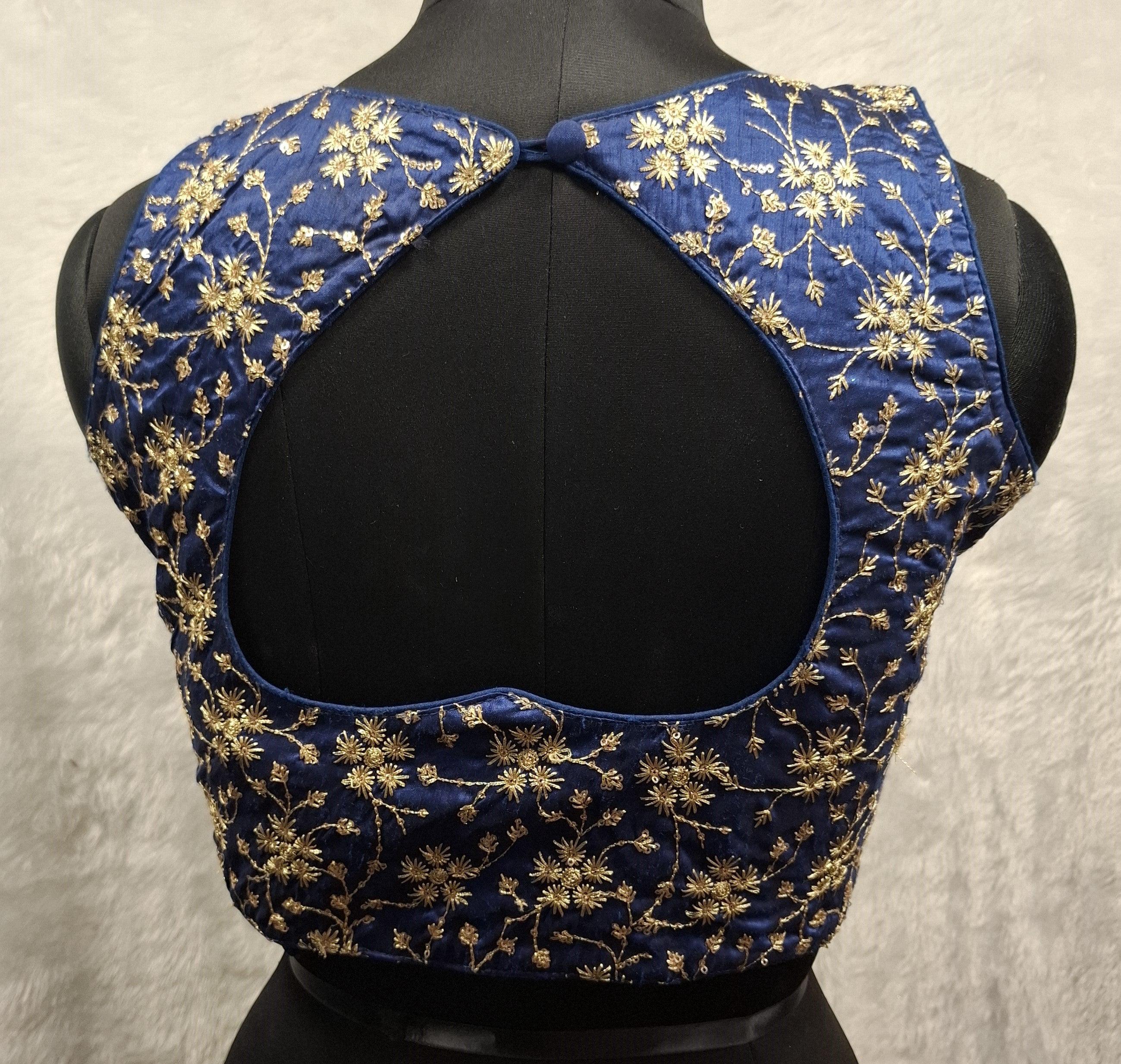 Kia Fashions Cobalt Blue Golden All Over Embroidered Readymade Blouse