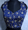 Kia Fashions Cobalt Blue Golden All Over Embroidered Readymade Blouse