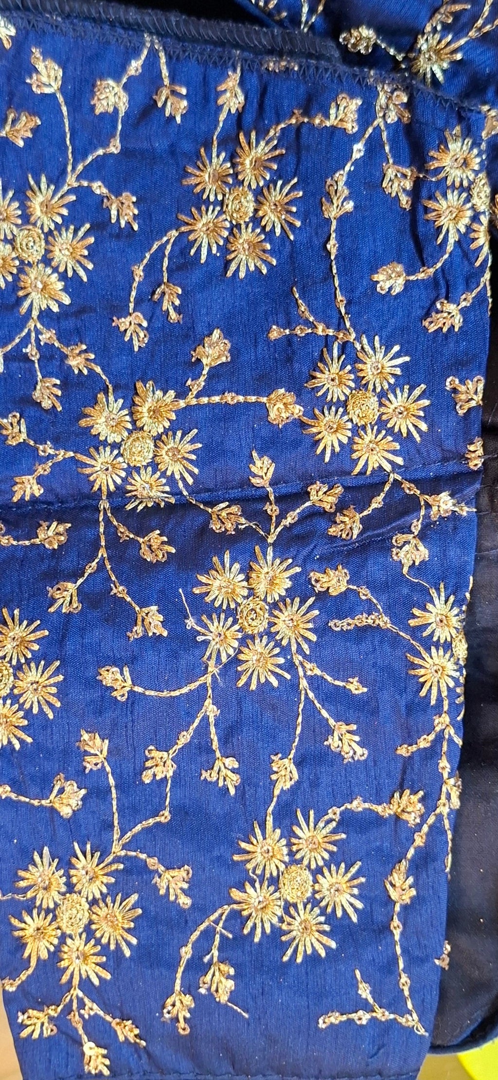 Kia Fashions Cobalt Blue Golden All Over Embroidered Readymade Blouse