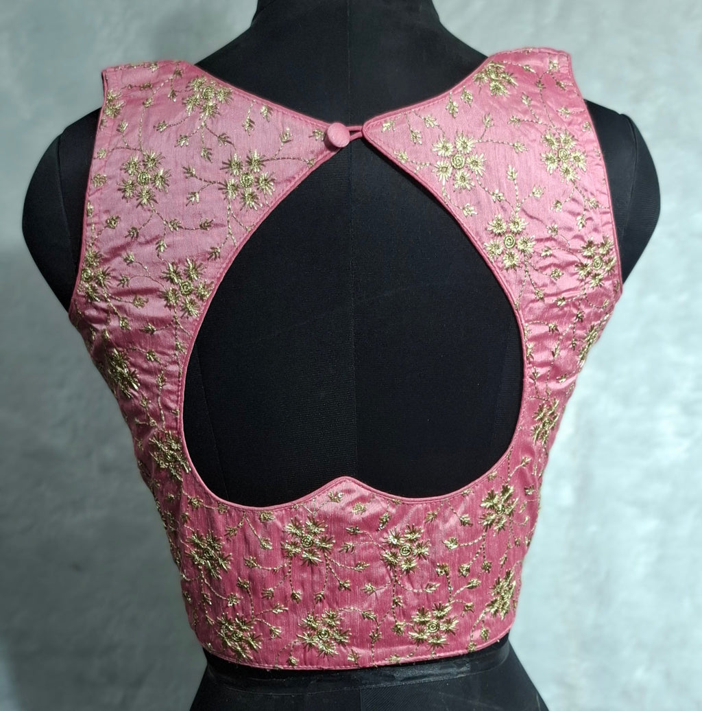 Kia Fashions Pink Golden All Over Embroidered Readymade Blouse