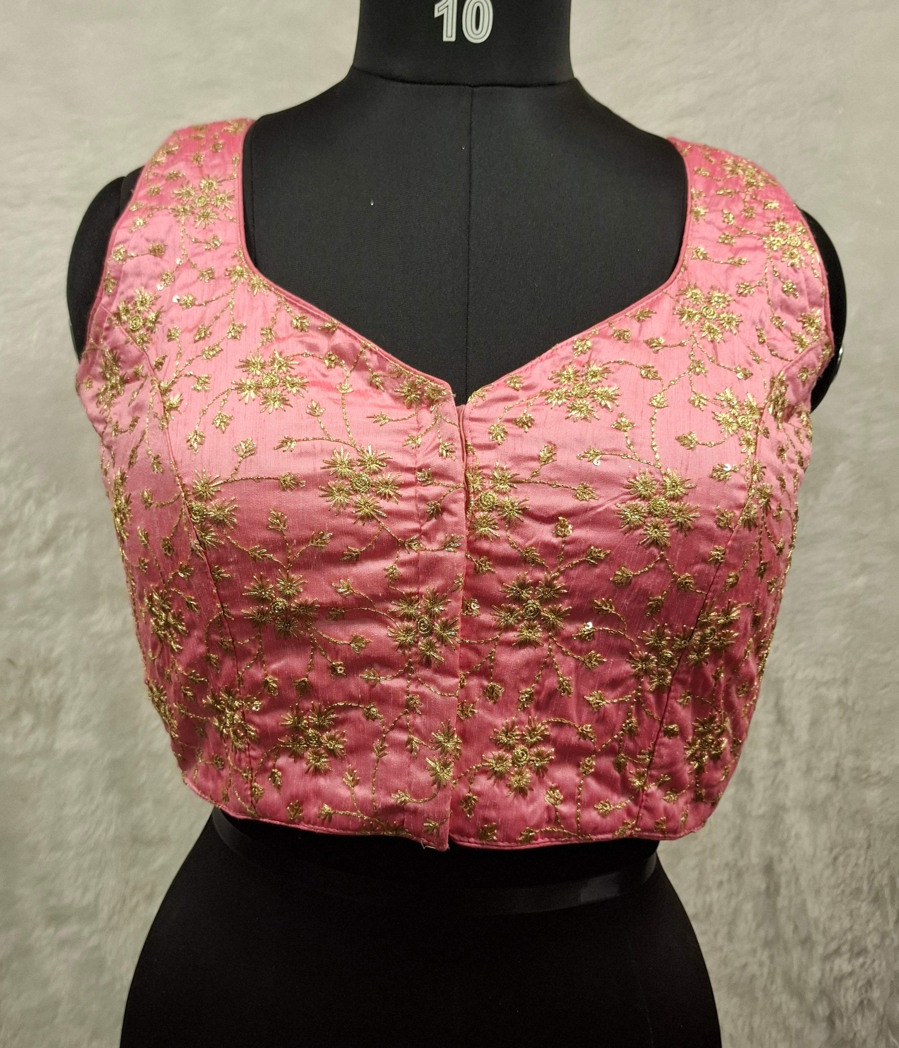 Kia Fashions Pink Golden All Over Embroidered Readymade Blouse