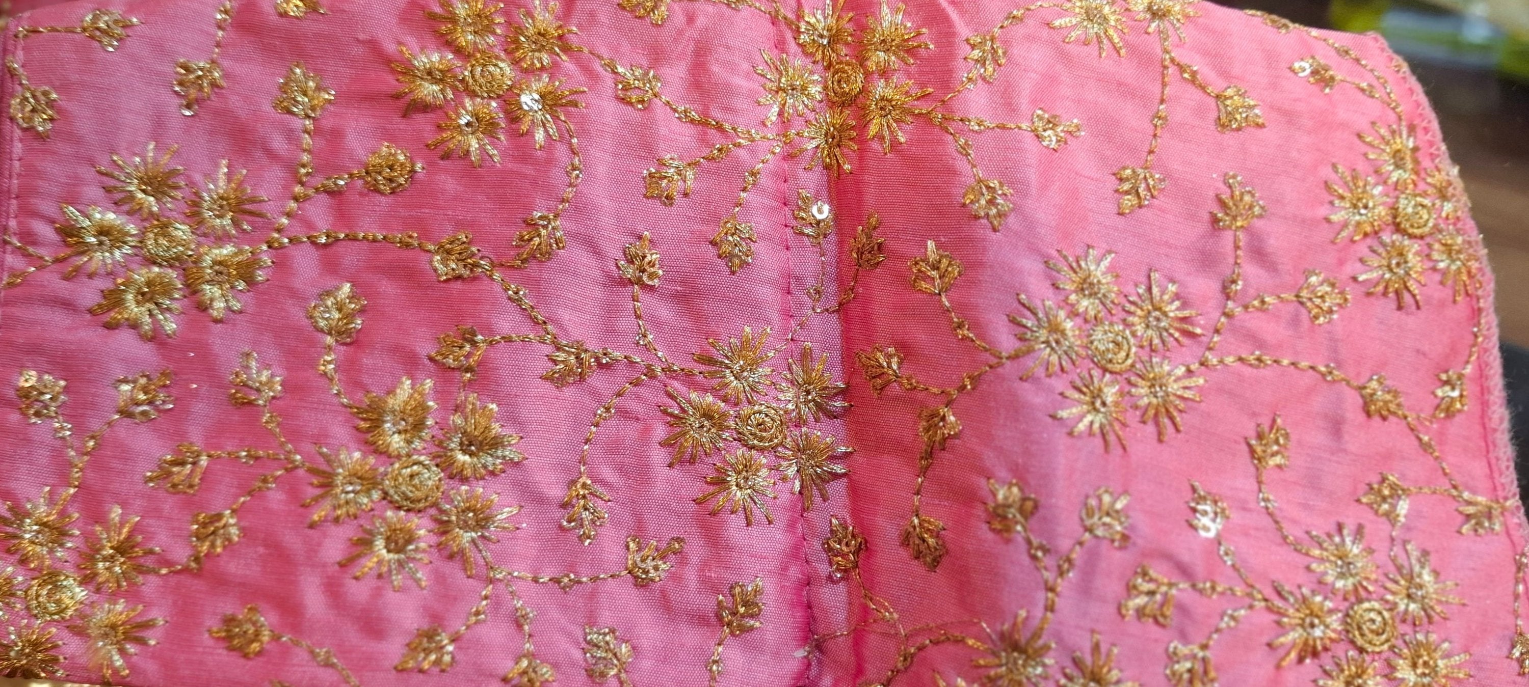 Kia Fashions Pink Golden All Over Embroidered Readymade Blouse