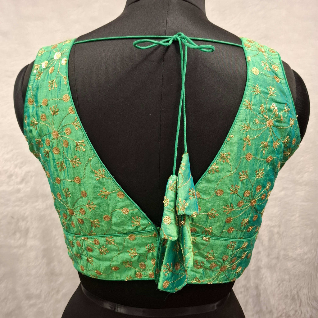 Kia Fashions Green Twin Tone Golden All Over Sequins Readymade Blouse