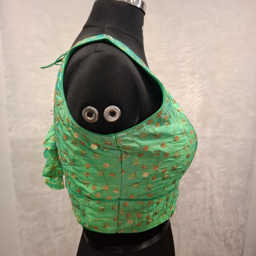 Kia Fashions Green Twin Tone Golden All Over Sequins Readymade Blouse