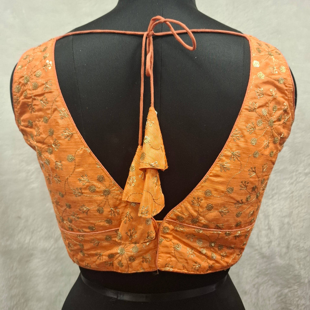 Kia Fashions Orange Twin Tone Golden All Over Sequins Readymade Blouse
