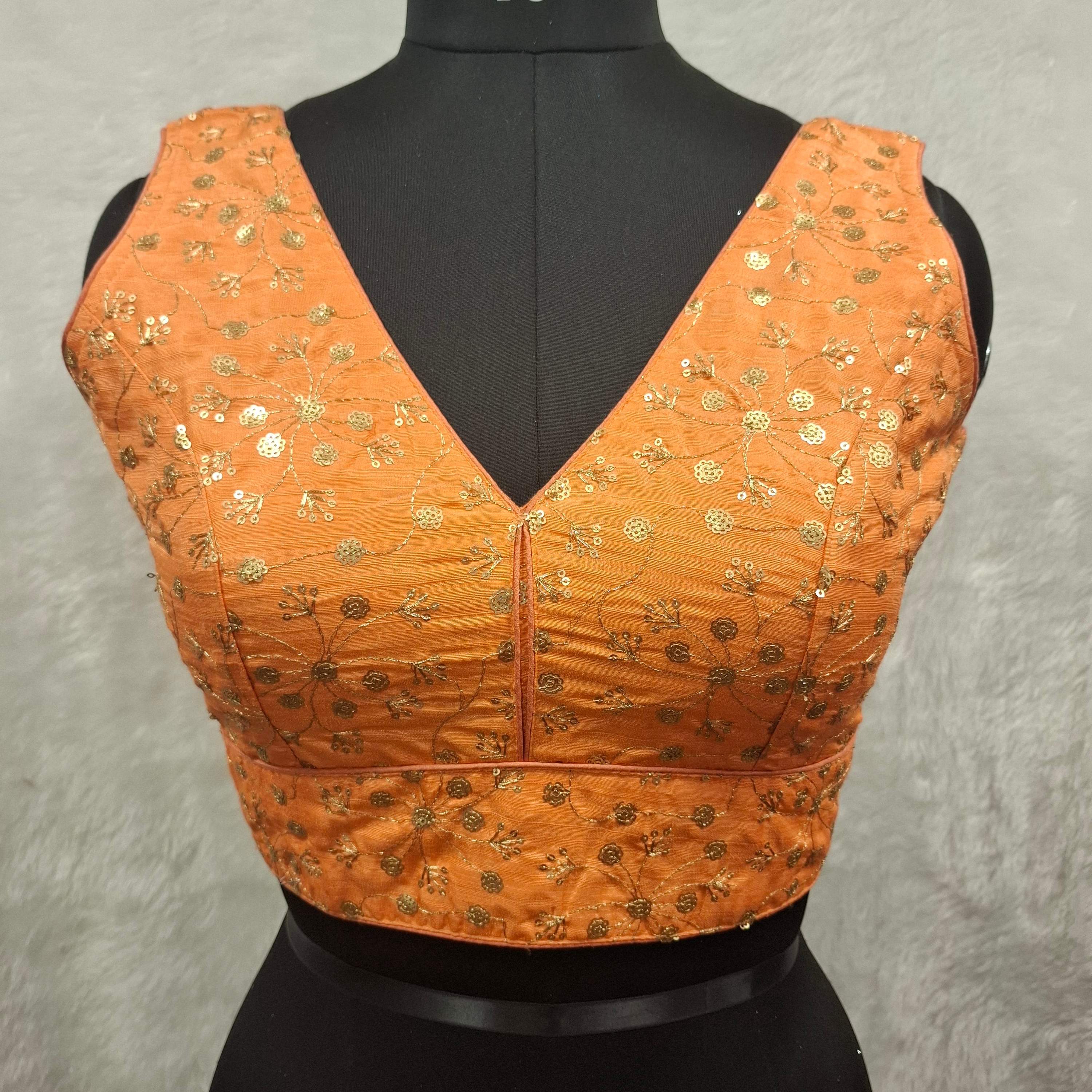 Kia Fashions Orange Twin Tone Golden All Over Sequins Readymade Blouse