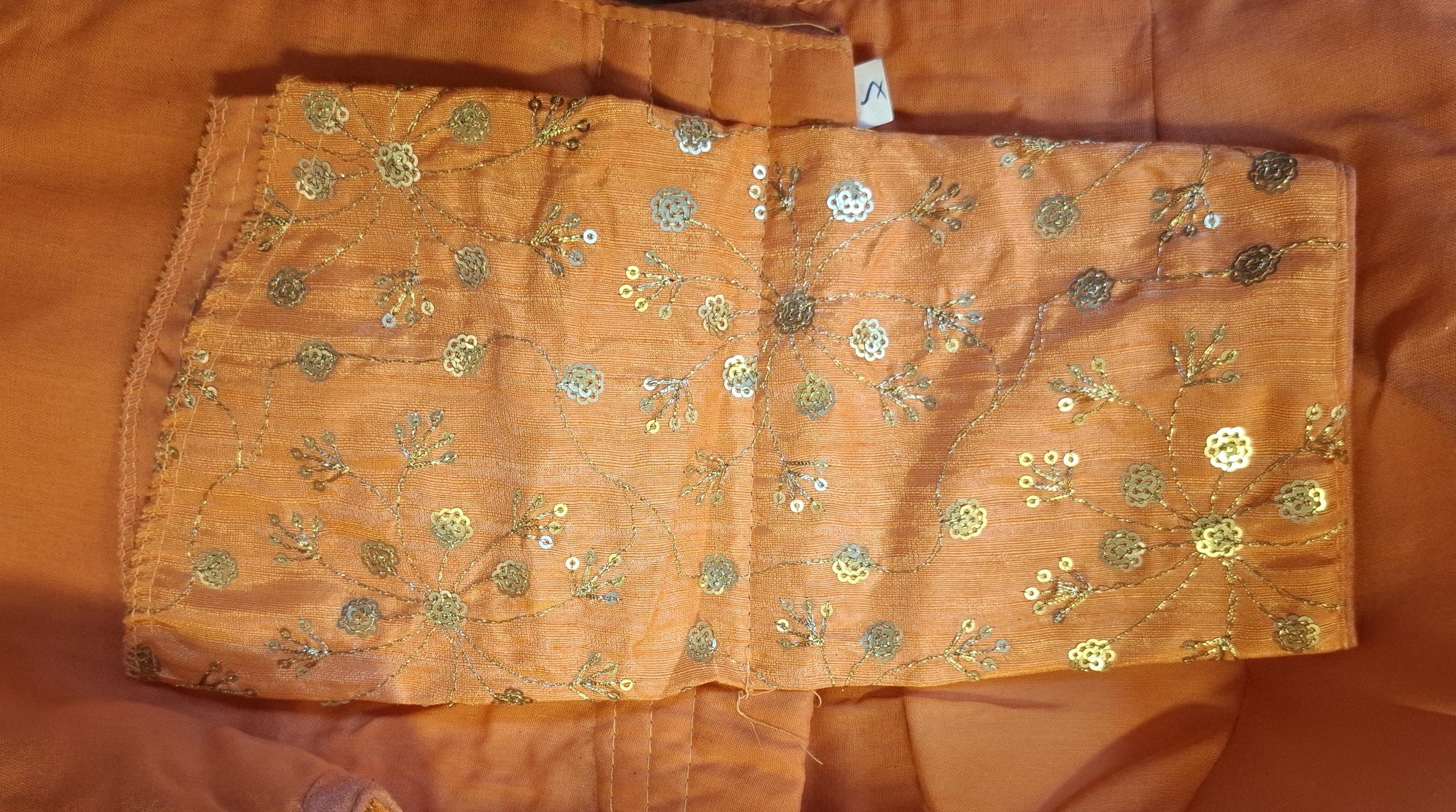 Kia Fashions Orange Twin Tone Golden All Over Sequins Readymade Blouse