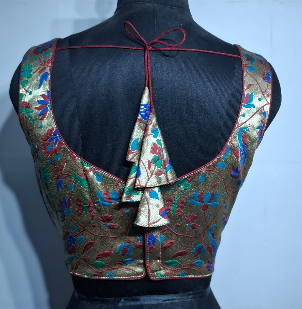 Kia Fashions Maroon Jacquard Weave Multi Color Paithani Readymade Blouse