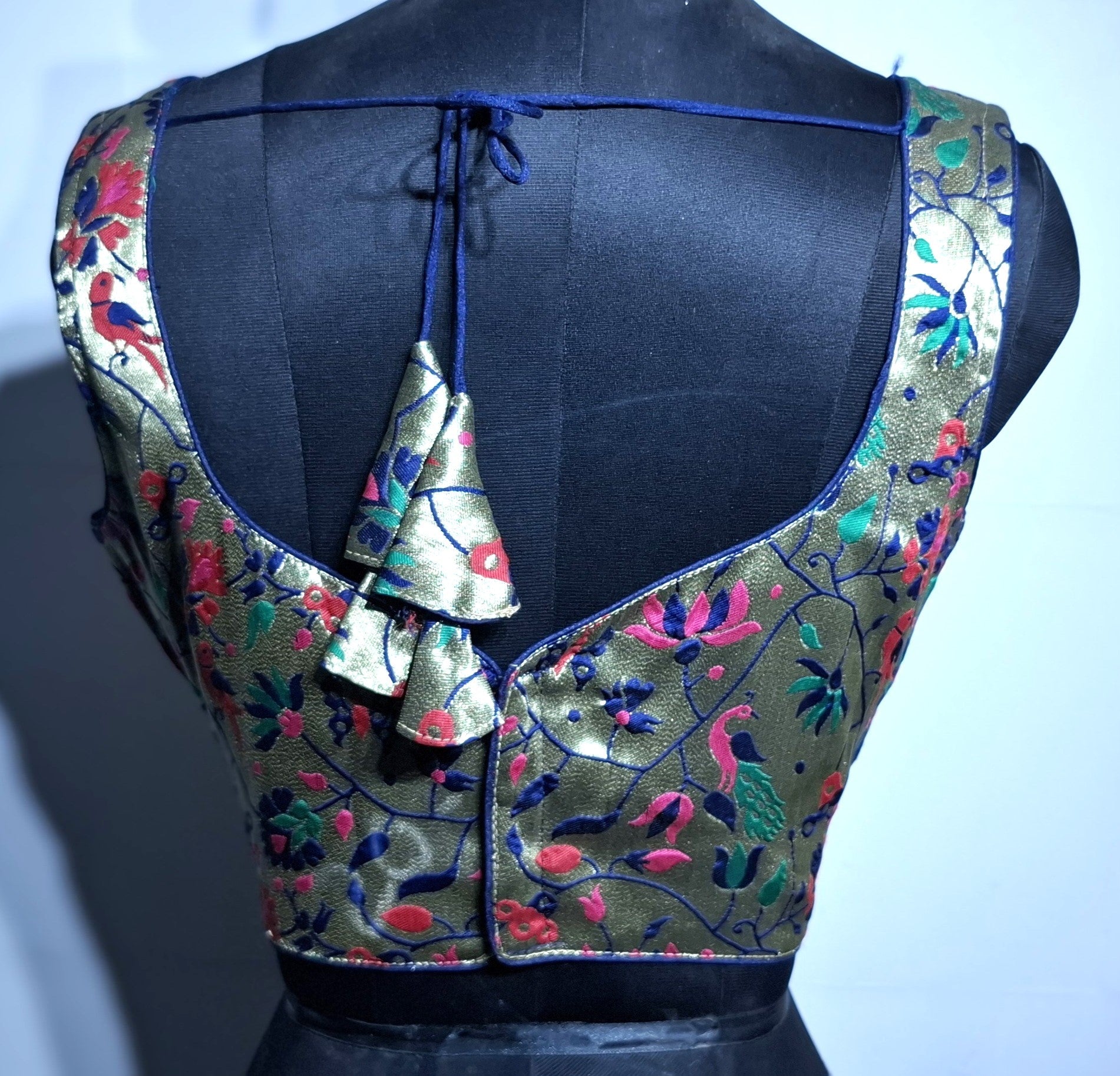 Kia Fashions Navy Blue Jacquard Weave Multi Color Paithani Readymade Blouse