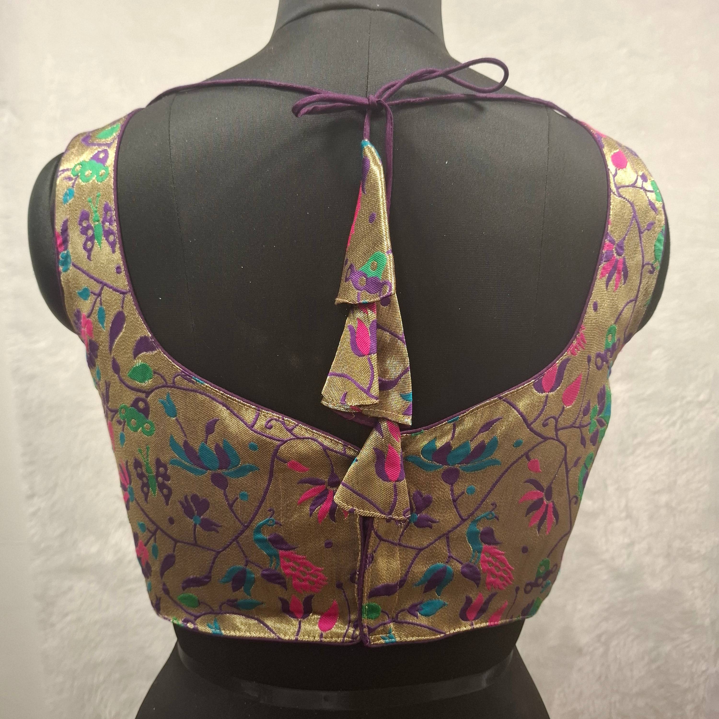 Kia Fashions Purple Jacquard Weave Multi Color Paithani Readymade Blouse