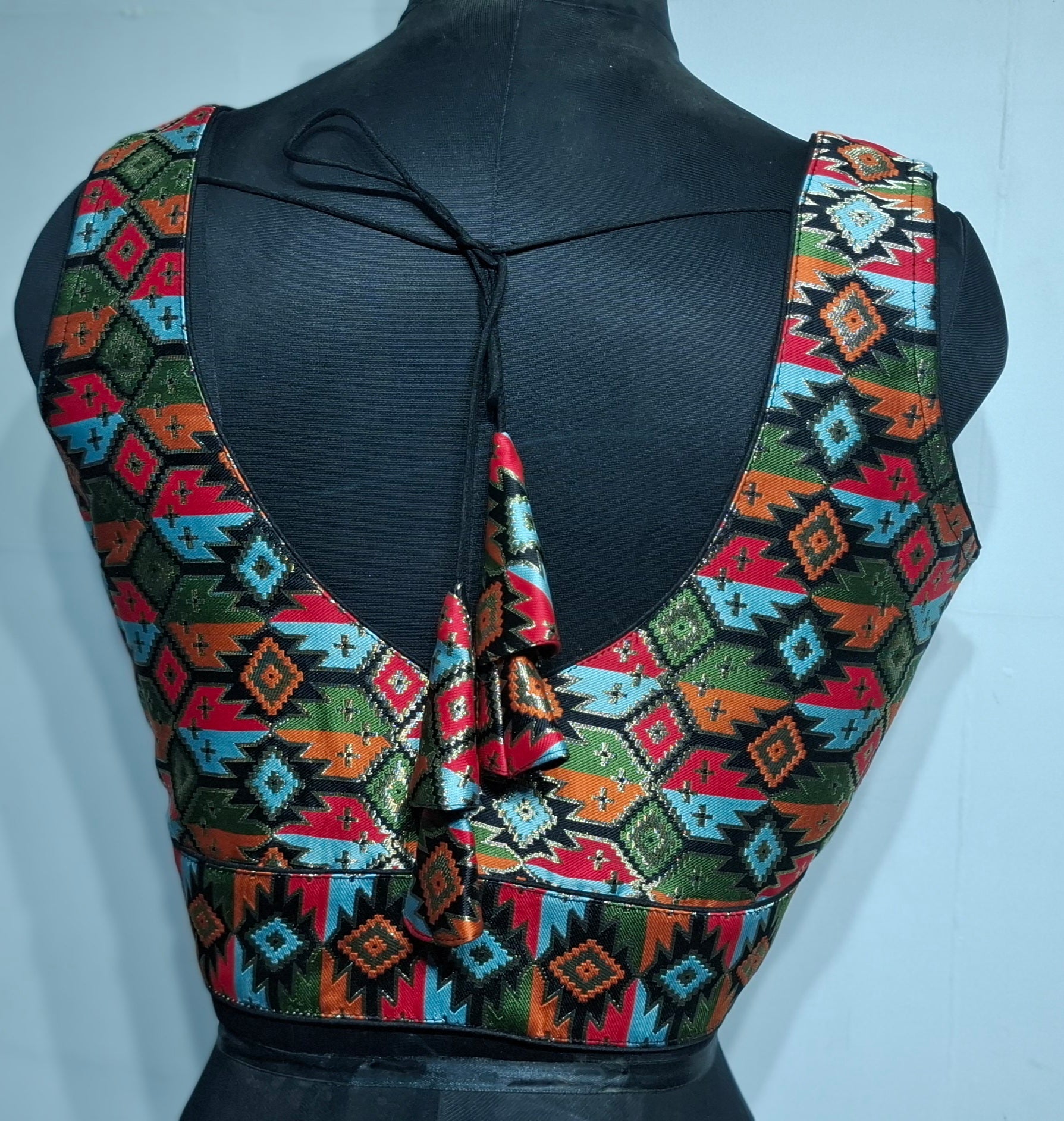 Kia Fashions Black Multi Color Weave Readymade Blouse