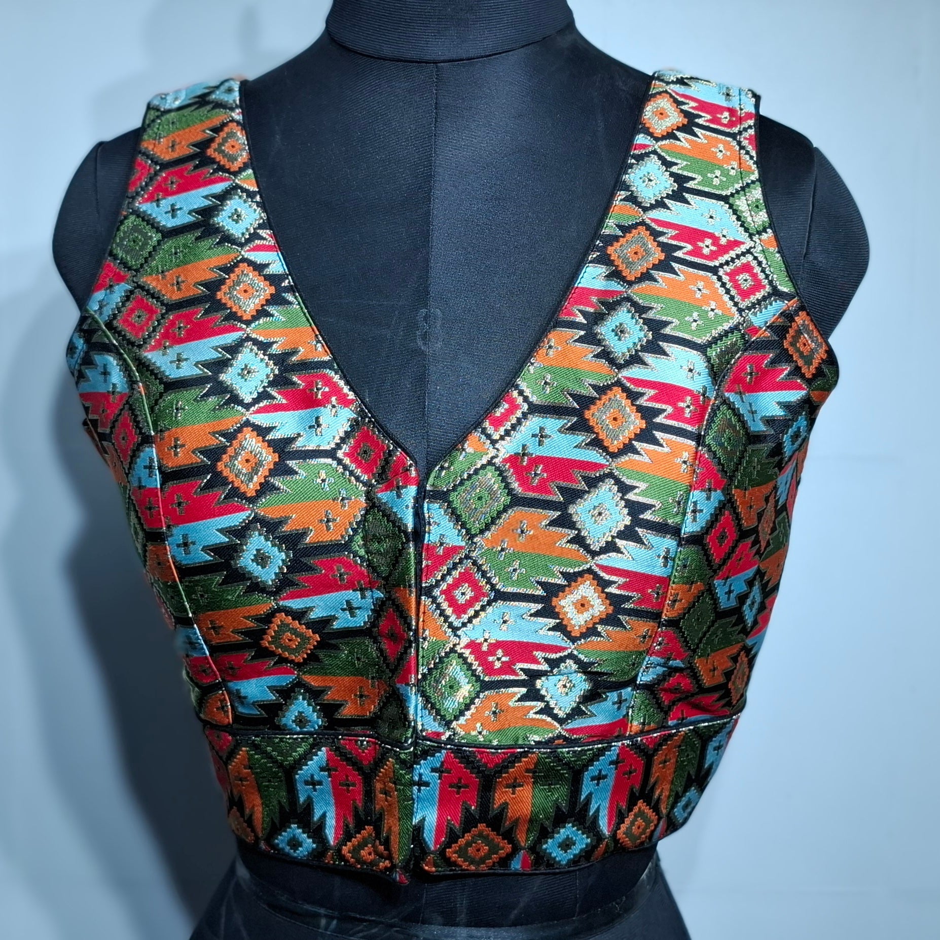 Kia Fashions Black Multi Color Weave Readymade Blouse