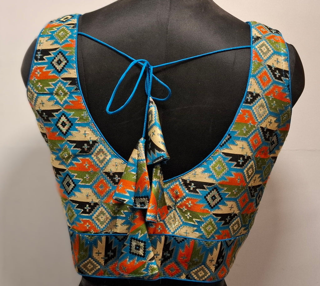 Kia Fashions Cobalt Blue Multi Color Weave Readymade Blouse