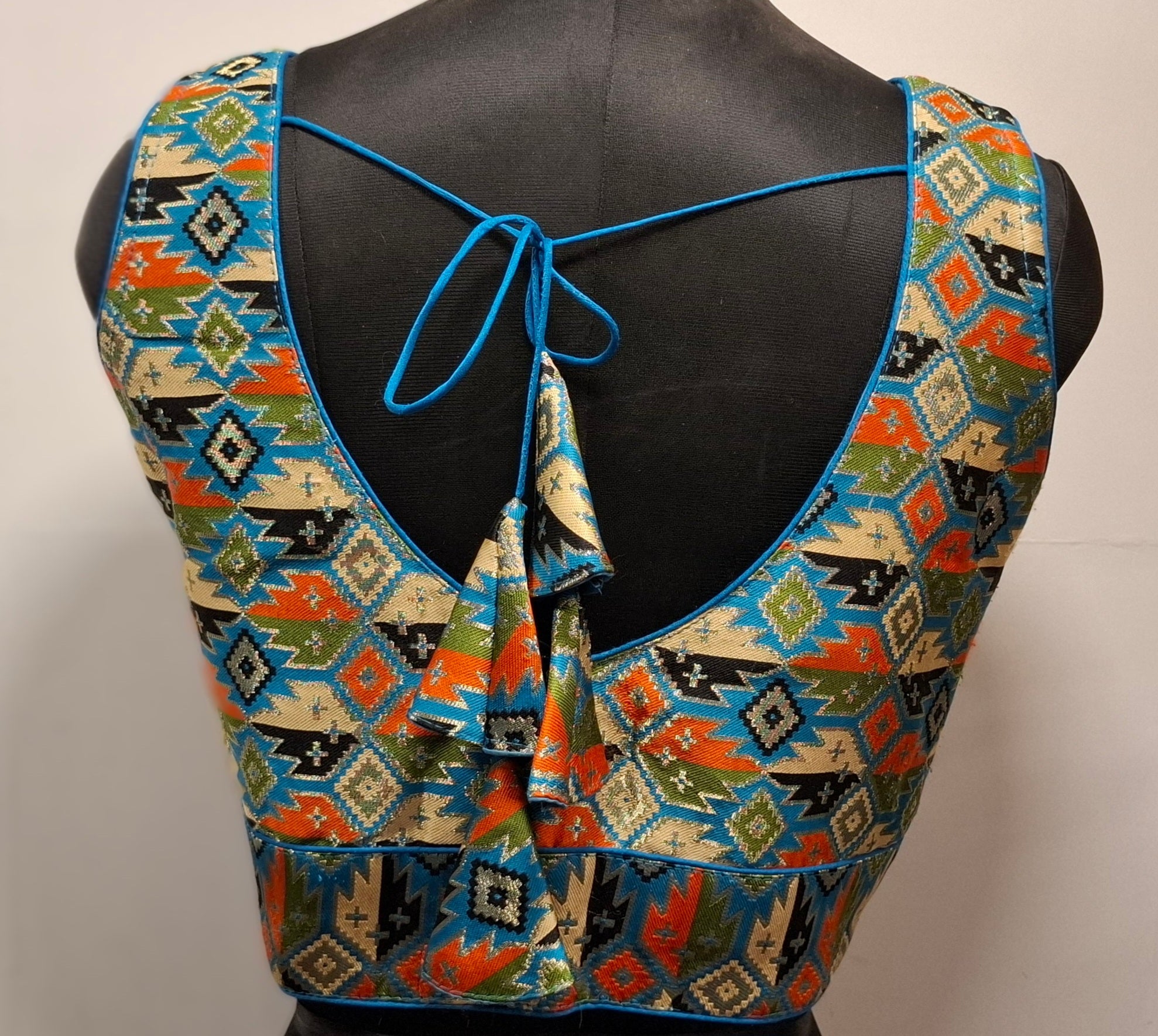 Kia Fashions Cobalt Blue Multi Color Weave Readymade Blouse