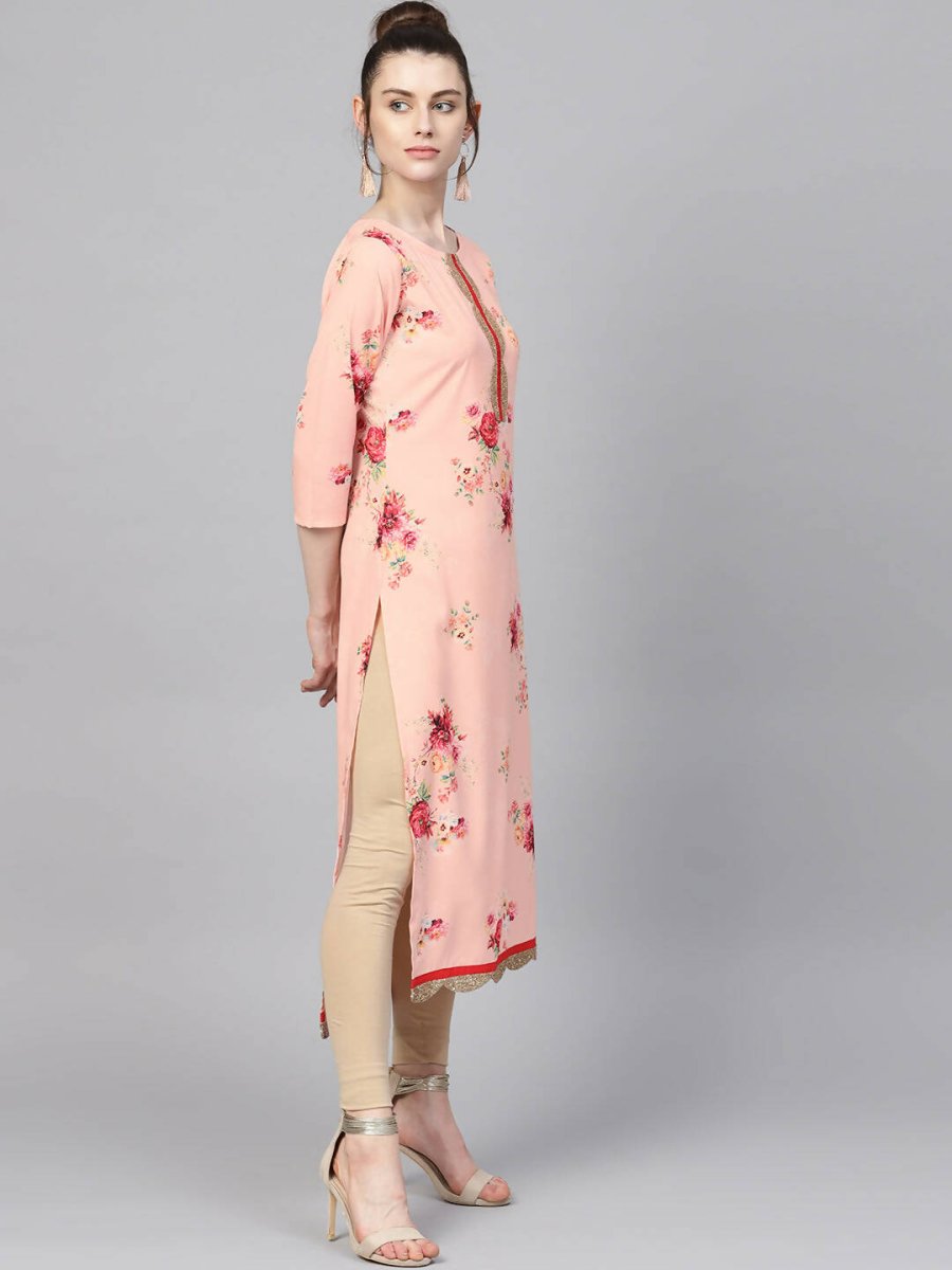Ahalyaa Peach Crepe Digital Print Kurta
