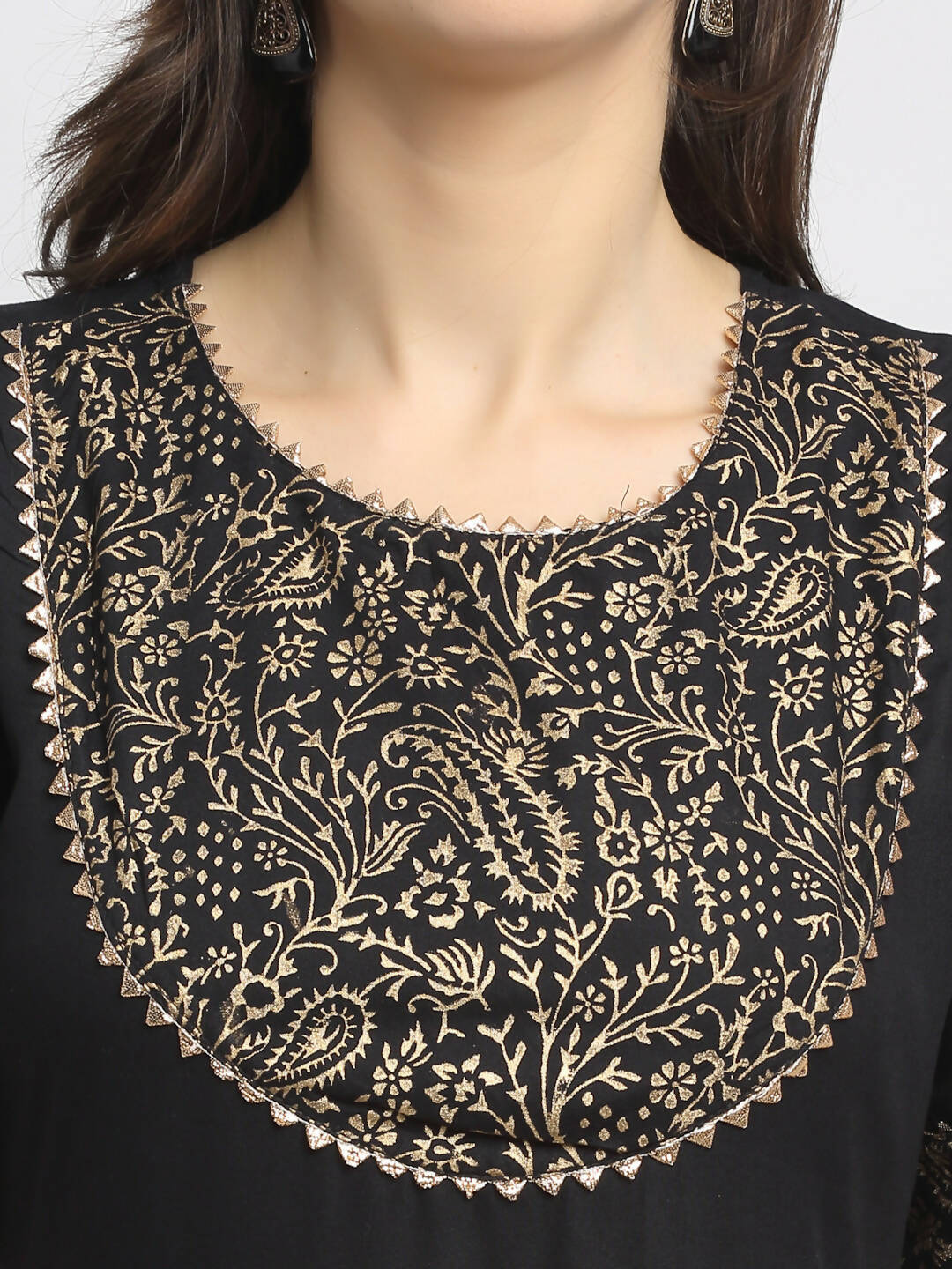 Rudra Bazaar Black Block Printed Flared Ethnic Kurta