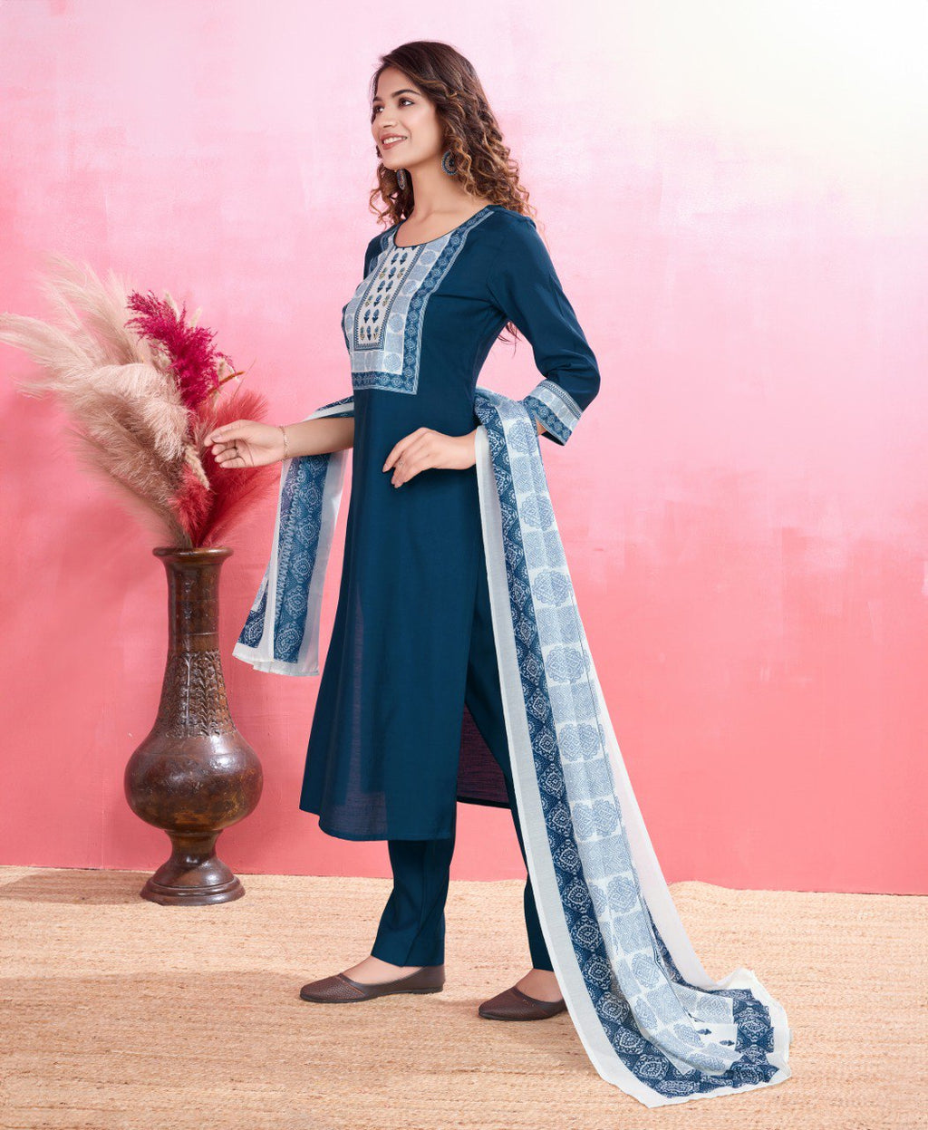 Prazu Fashion Yellow Viscose Silk Printed Kurta Set