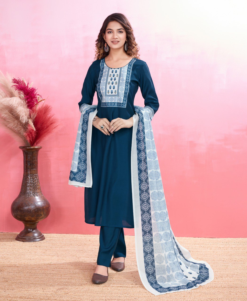 Prazu Fashion Yellow Viscose Silk Printed Kurta Set