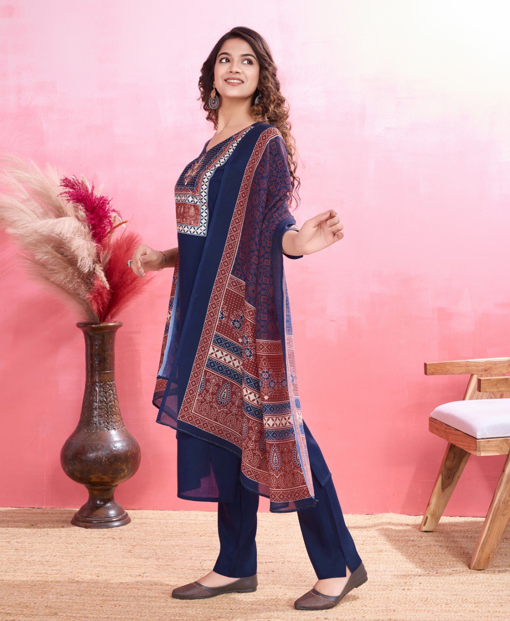 Prazu Fashion Blue Viscose Silk Printed Kurta Set