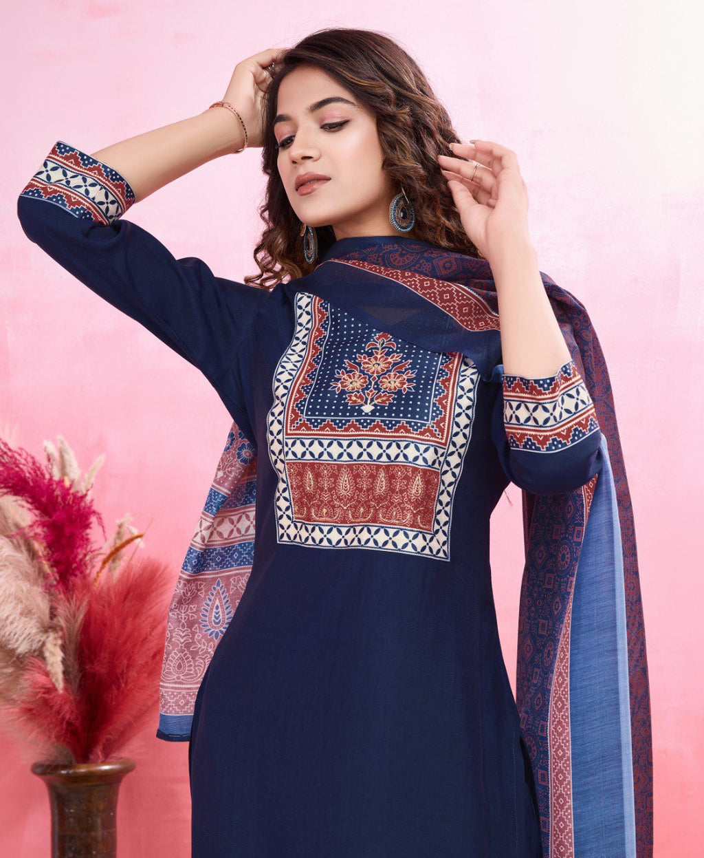 Prazu Fashion Blue Viscose Silk Printed Kurta Set