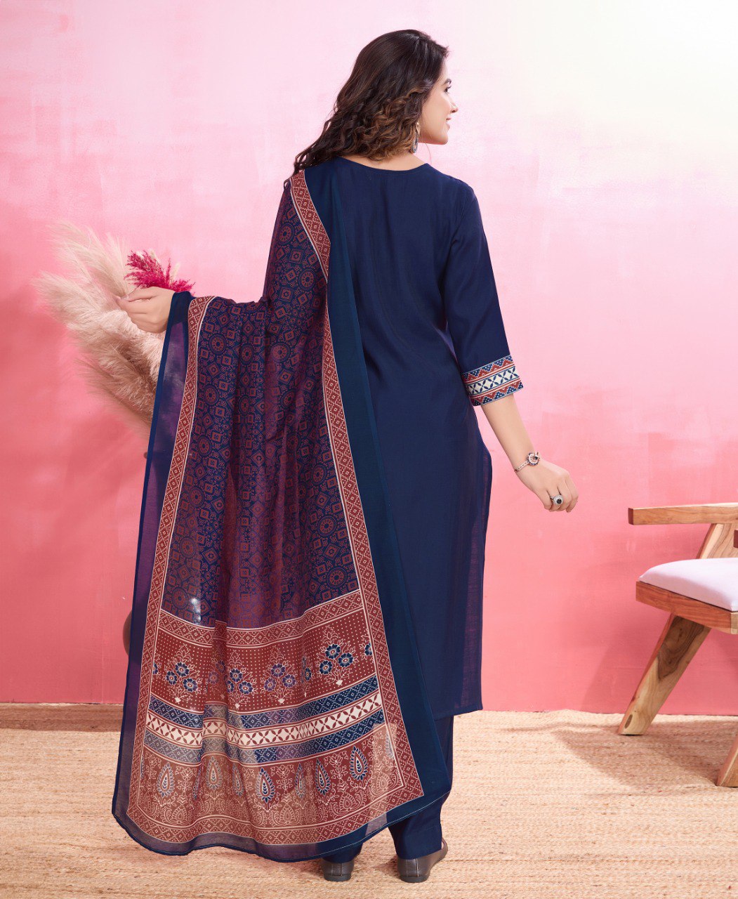 Prazu Fashion Blue Viscose Silk Printed Kurta Set