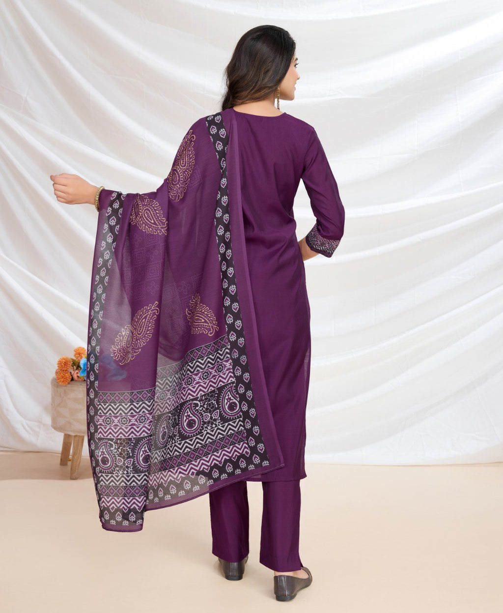 Prazu Fashion Purple Viscose Silk Printed Kurta Set