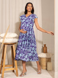 Janasya Blue Georgette Printed Casual Maternity Dress
