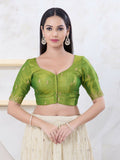 Joban Fashion Green Shimmer Elbow Sleeveless Front Open Blouse