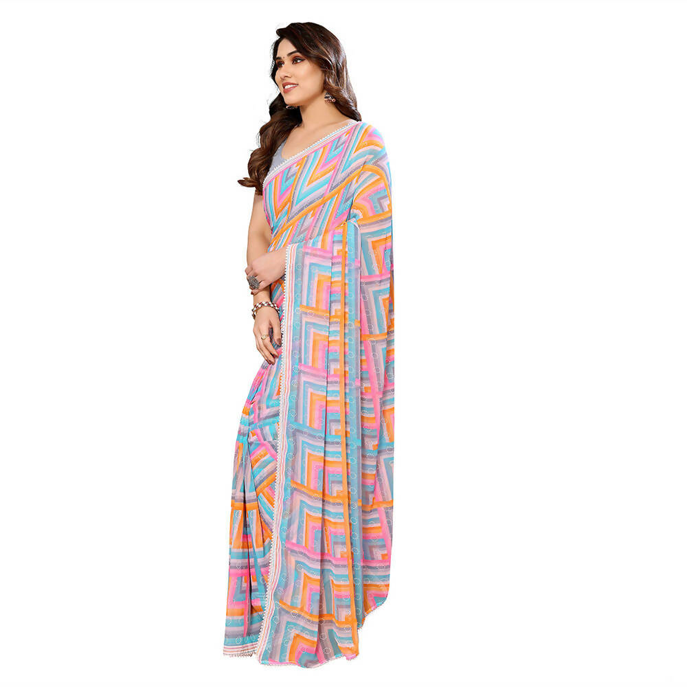 Women's Partywear Designer Grey Georgette Fancy Saree - Satrangi