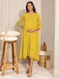 Janasya Yellow Dobby Georgette Self Design Casual Maternity Kurta