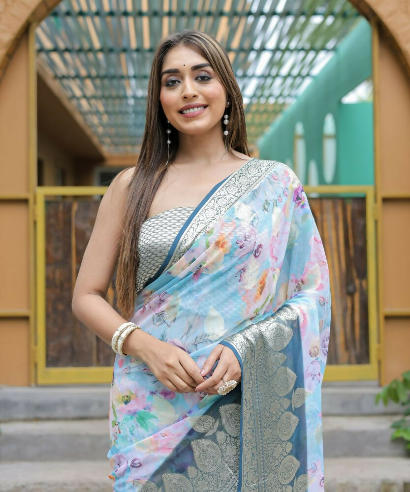 Vamsee Dhruvini Blue Georgette Saree