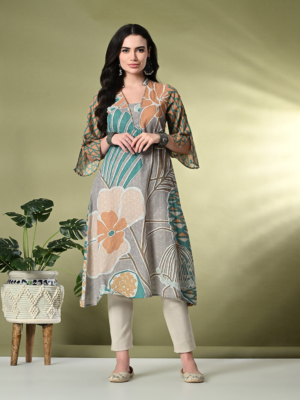 Myshka Women's Hakoba Printed A-Line Kurta in Multi Color