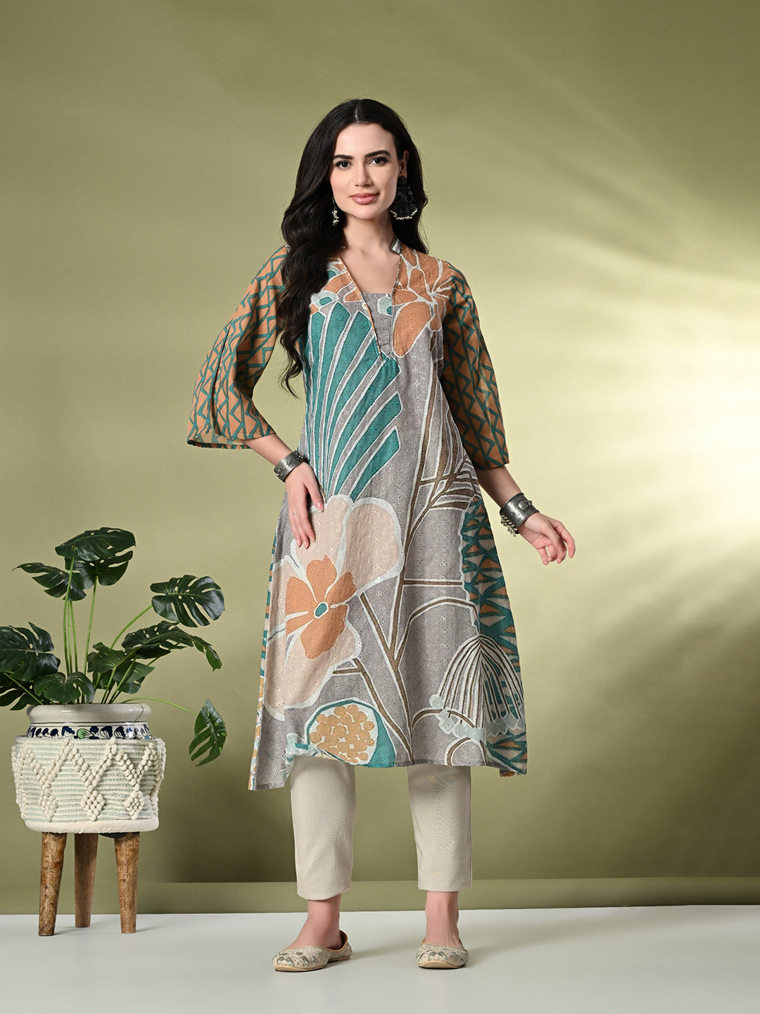 Myshka Women's Hakoba Printed A-Line Kurta in Multi Color