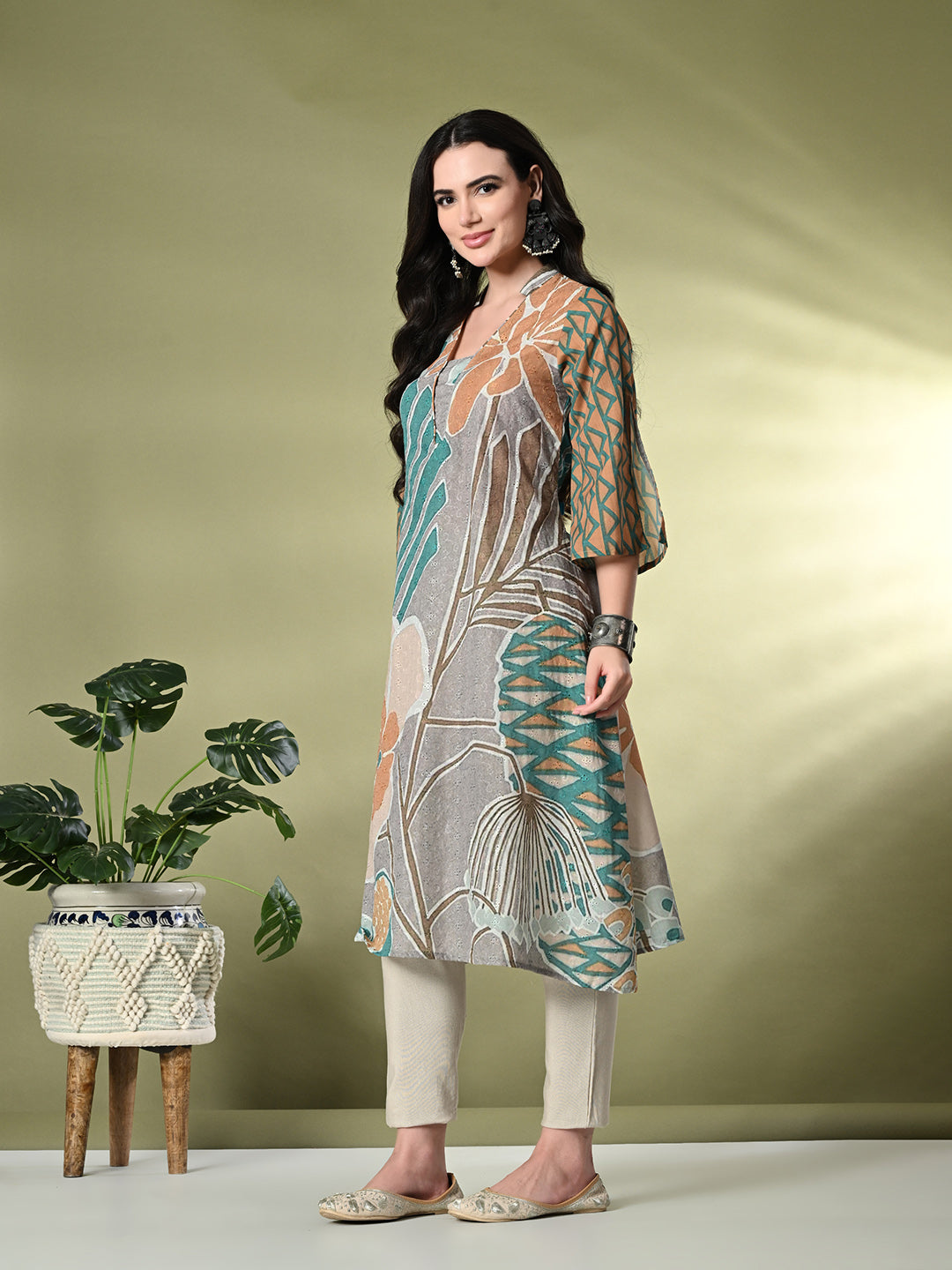Myshka Women's Hakoba Printed A-Line Kurta in Multi Color