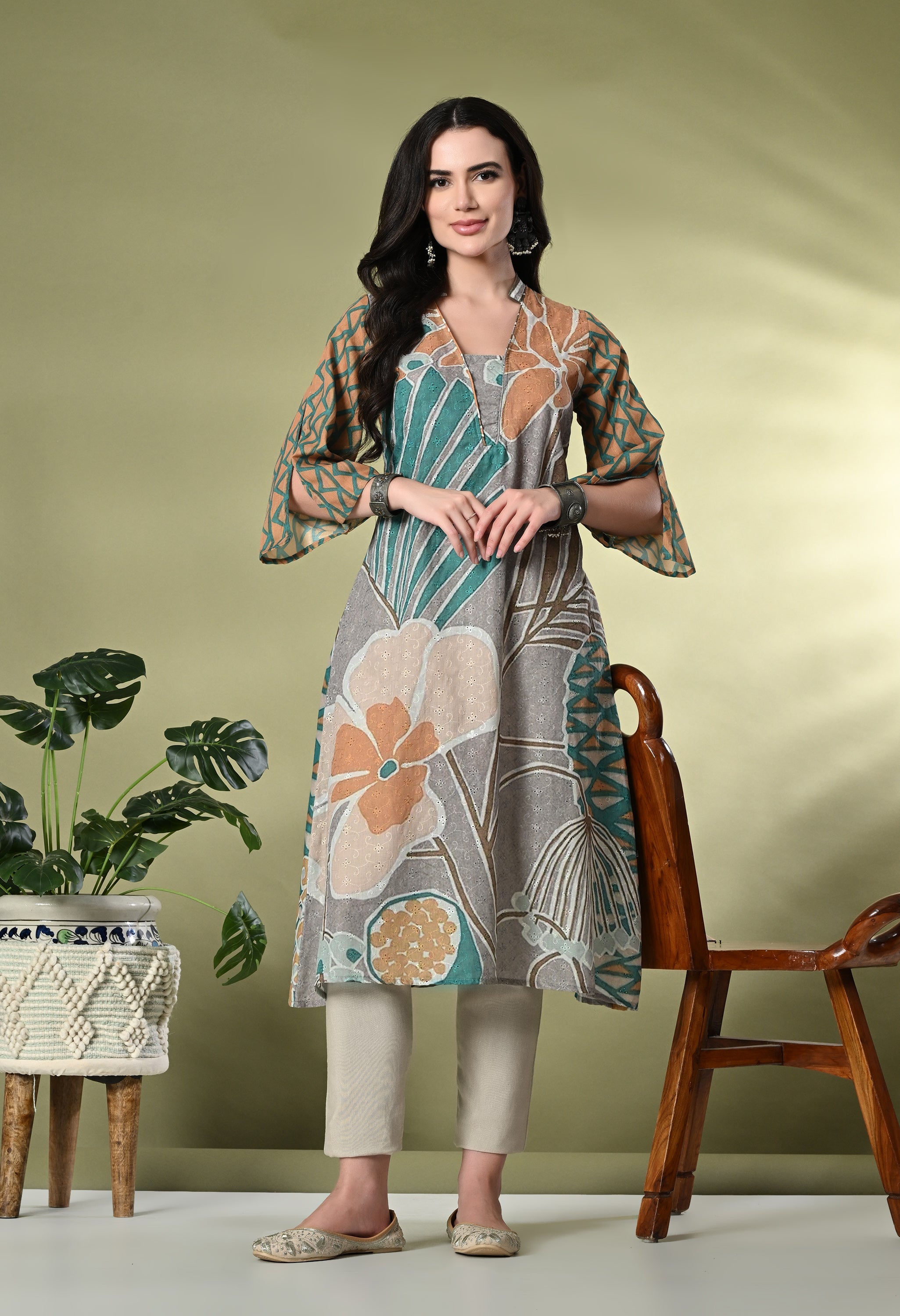 Myshka Women's Hakoba Printed A-Line Kurta in Multi Color