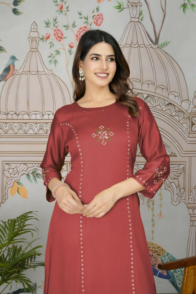 Festive Wear Ethnic Pure gaji silk with pocket inside kurti Red Stitched Suit - Pihu
