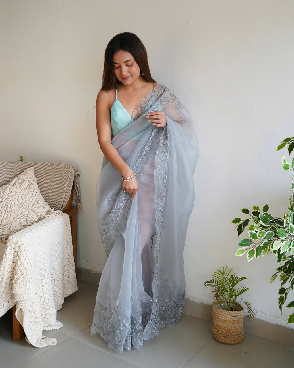 Vamsee Anushka Grey Organza Saree