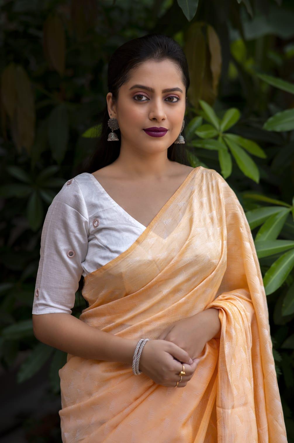 Yellow Poly Georgette Woven Design Saree with Unstitched Blouse - Hiral Fashion