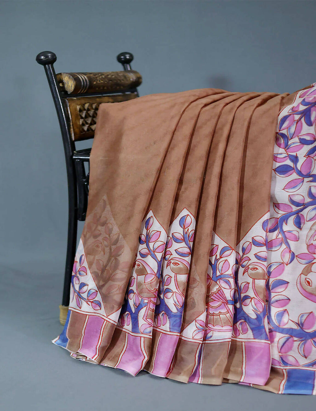 Shades Of Chikoo With Off-White Colour Leheriya Georgette Saree By Gayathri Reddy Designer Studio