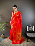 Joban Fashion Red Meenakari Weaving Paithani Sarees
