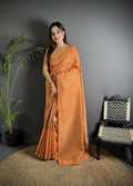 Joban Fashion Orange Banarasi Soft Lichi Silk Checks & Woven Saree