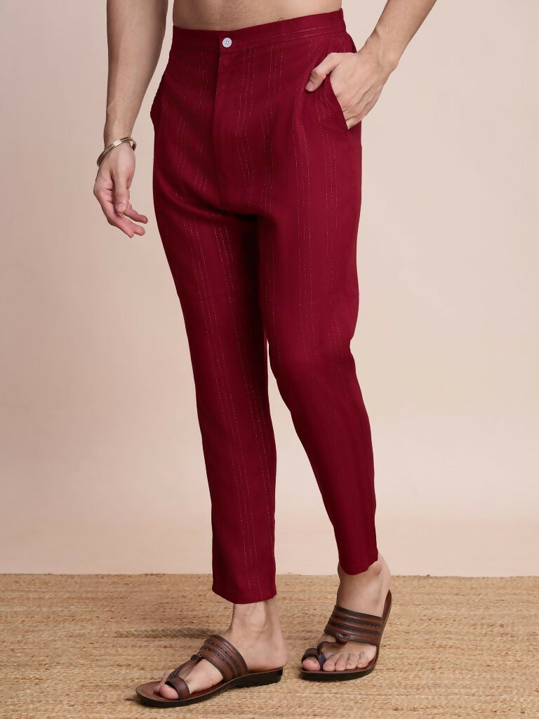 Vastranavya Traditional Festival Wear Viscose Thread & Sequence Embroidered Work Kurta Pant Set - Maroon