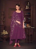 Jyoti Fashion Women's Purple Georgette Embroidered Anarkali Kurta Pant Set With Dupatta