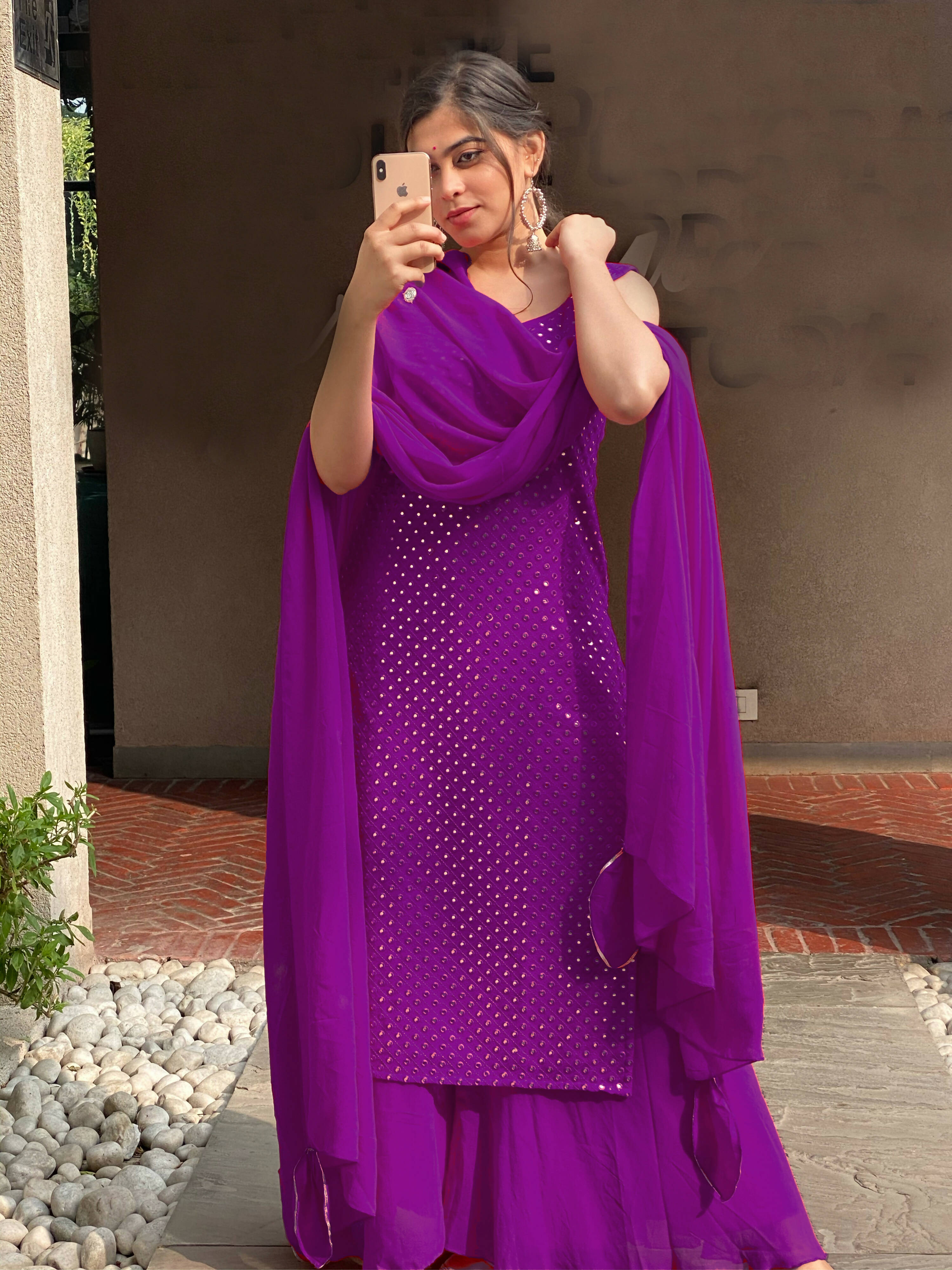 Partywear Designer Purple Georgette Palazzo Suit - Anbazaar