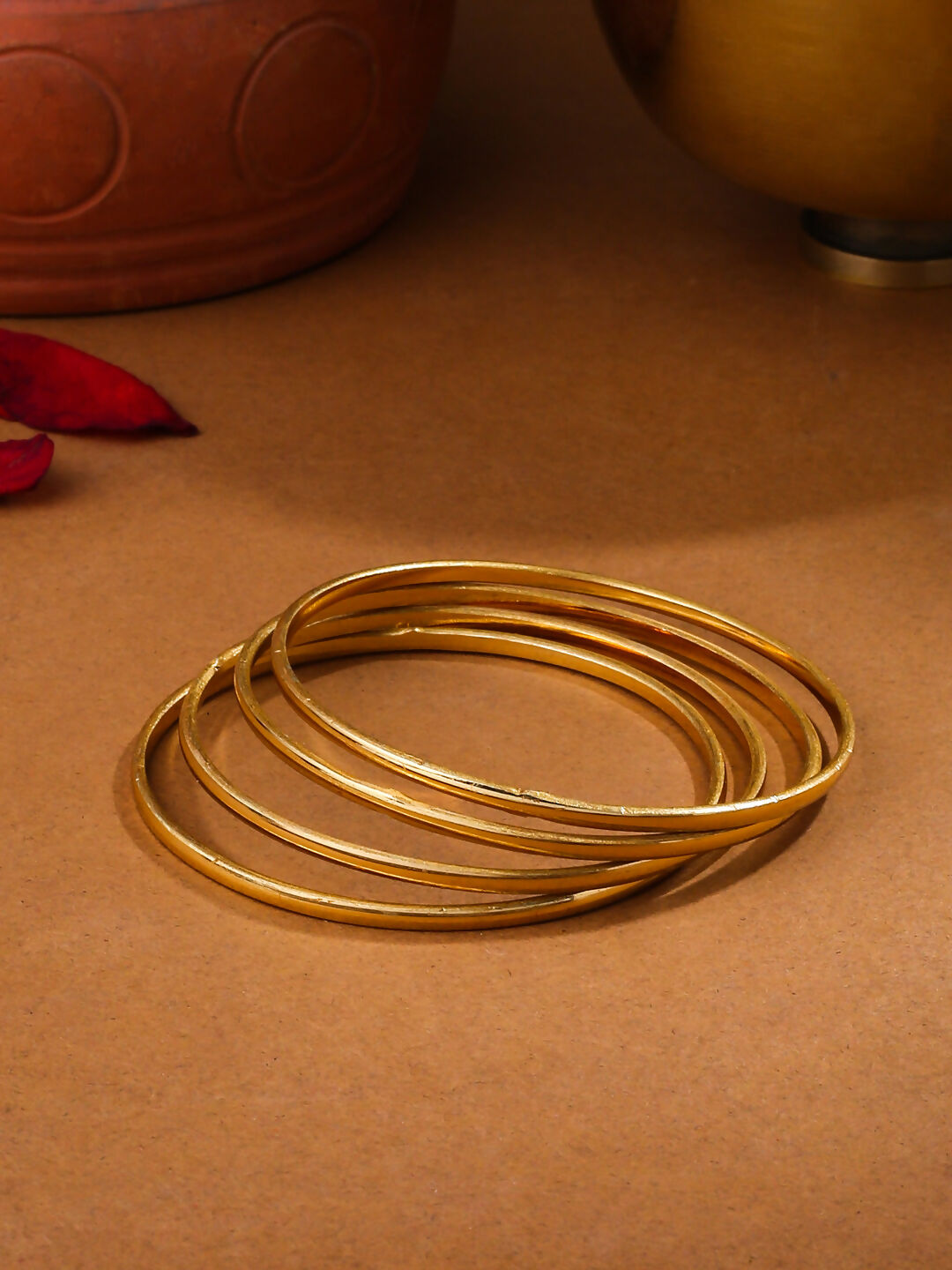NVR Women's Set of 4 Gold-Polished Traditional Daily Use Bangles
